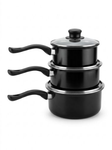 Picture of SAUCEPAN 3PC SET 16cm 18cm 20cm CARBON STEEL NON-STICK